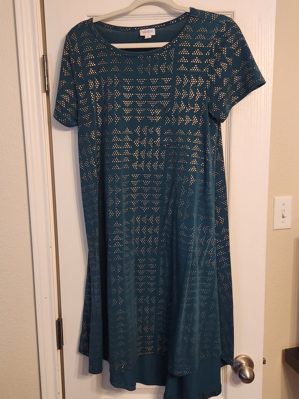 LuLaRoe Teal Midi Dress with Cream Dot Pattern